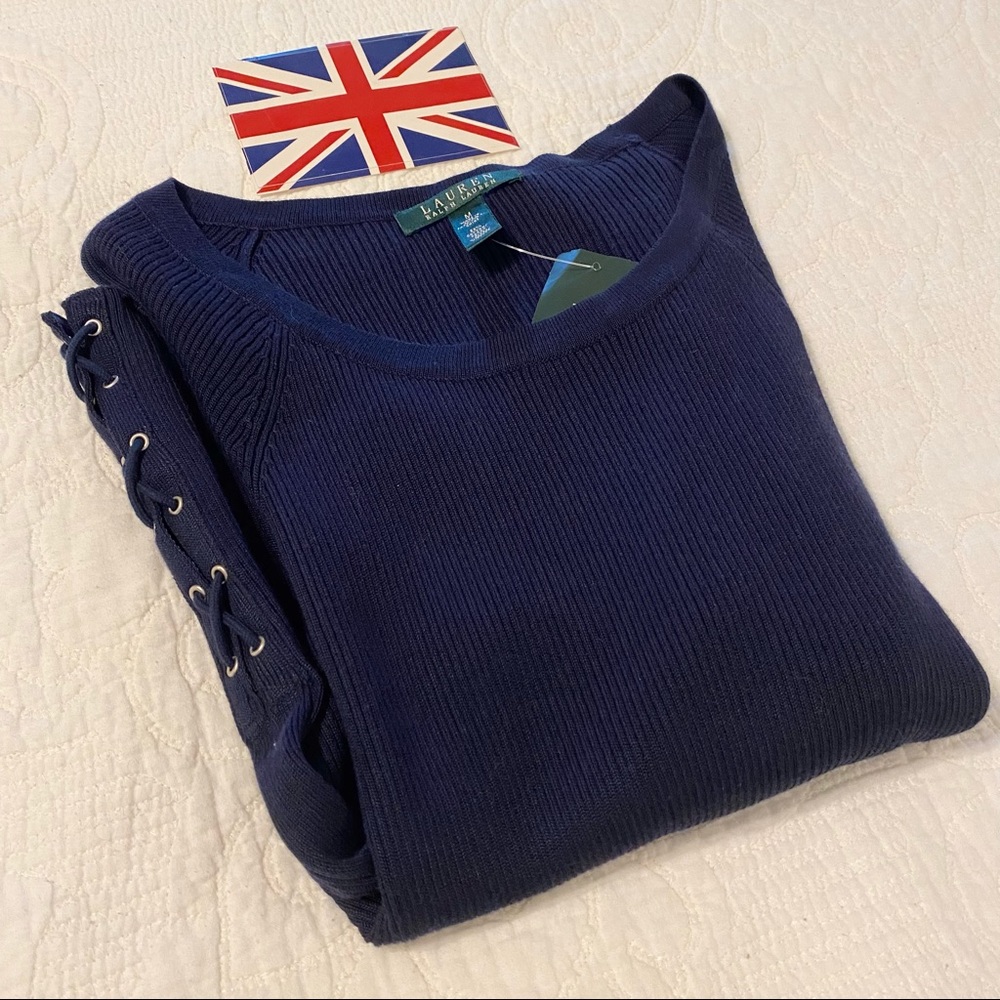 NWT Ralph Lauren Capri Navy lace side Sweater